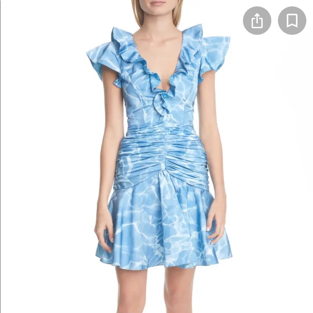 Women blue Flor et.al Dante Ruffle Ruched cocktail size 6 dress NWT